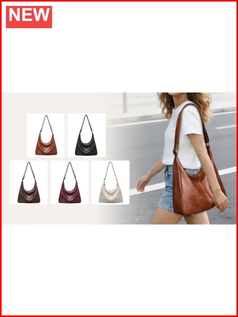 Vegan Leather Slouchy Hobo Bag with Adjustable Strap Travel Tote